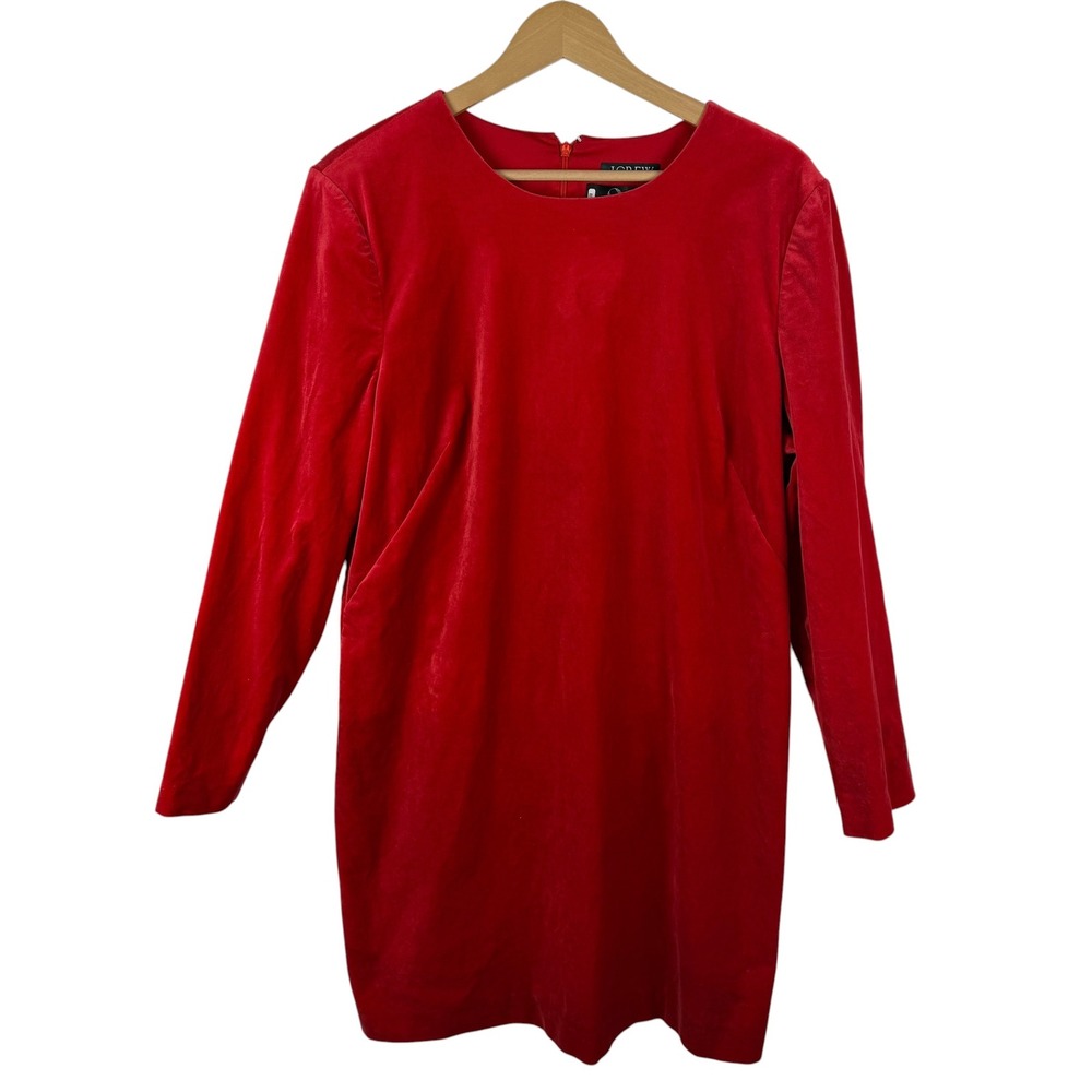 J Crew Long Sleeve Shift Dress Sz 18 Red Stretch Velvet Holiday Cocktail Preppy - Picture 2 of 15